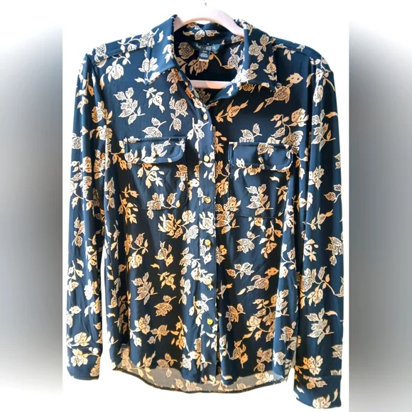 Lauren Ralph Lauren Women's Black Floral Stretch Button Up Blouse-Size SM NWOT - Picture 1 of 5